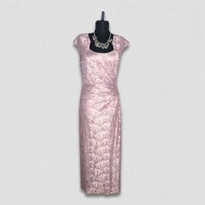 Tahari Arthur S. Levine Maxi Sequin Sheath Gown Floral Lace Pink Lavender sz 6